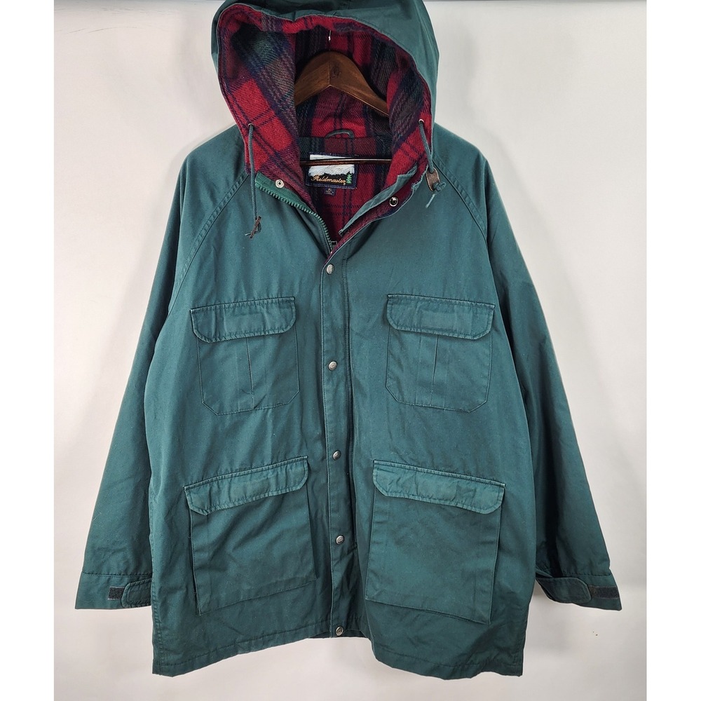 Vtg Fieldmaster Jacket Men's XL Green Flannel Lining Parka Outdoor Wool Blend